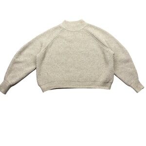 HM Ribbed Mock Neck Sweater Beige Women's Size S Cropped Relaxed Fit